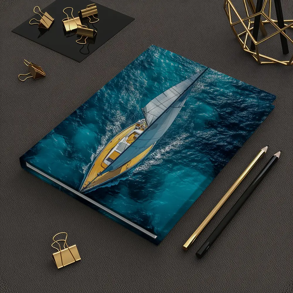 Aerial Sailboat Gliding Over Deep Blue Ocean – Notebooks