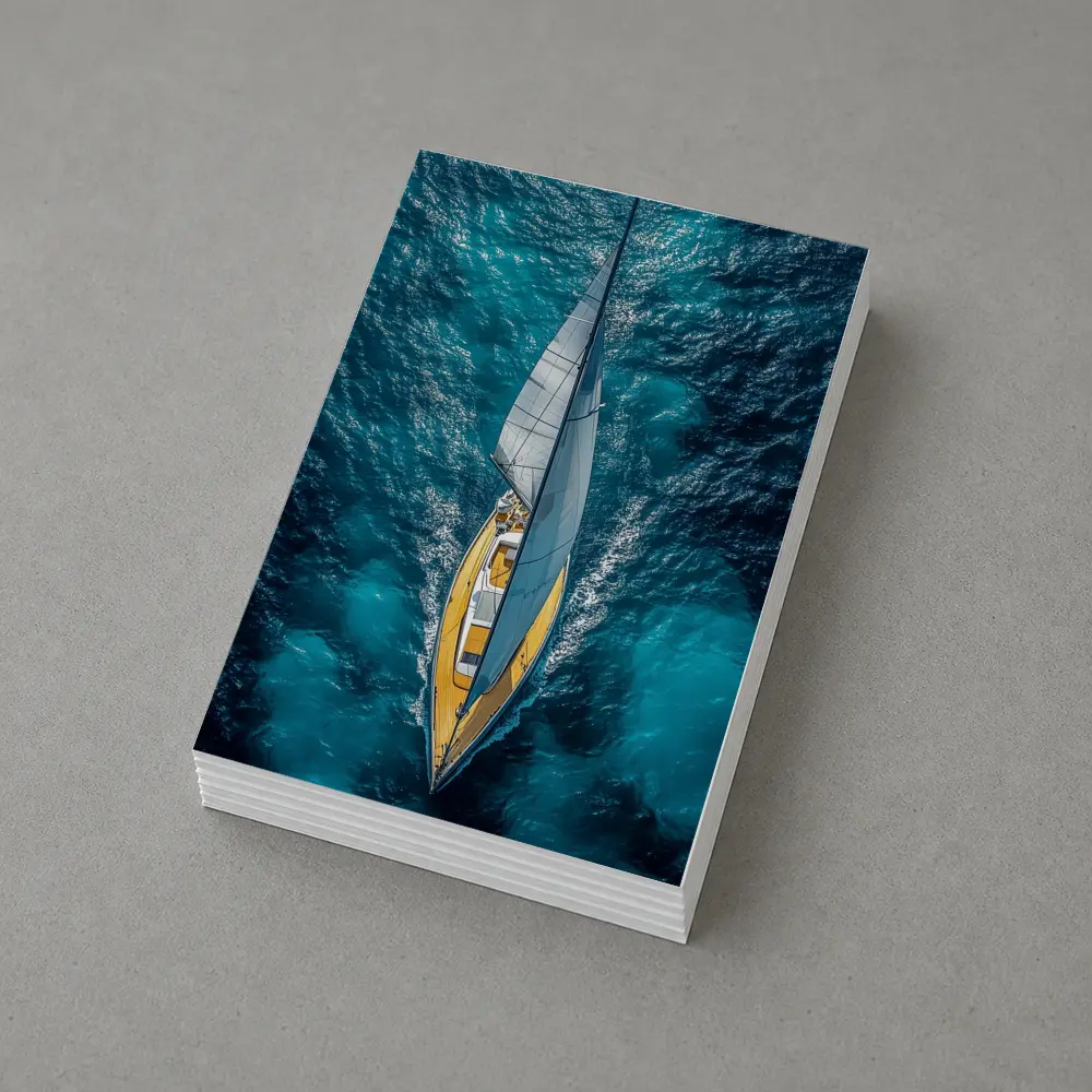 Aerial Sailboat Gliding Over Deep Blue Ocean – Postcards