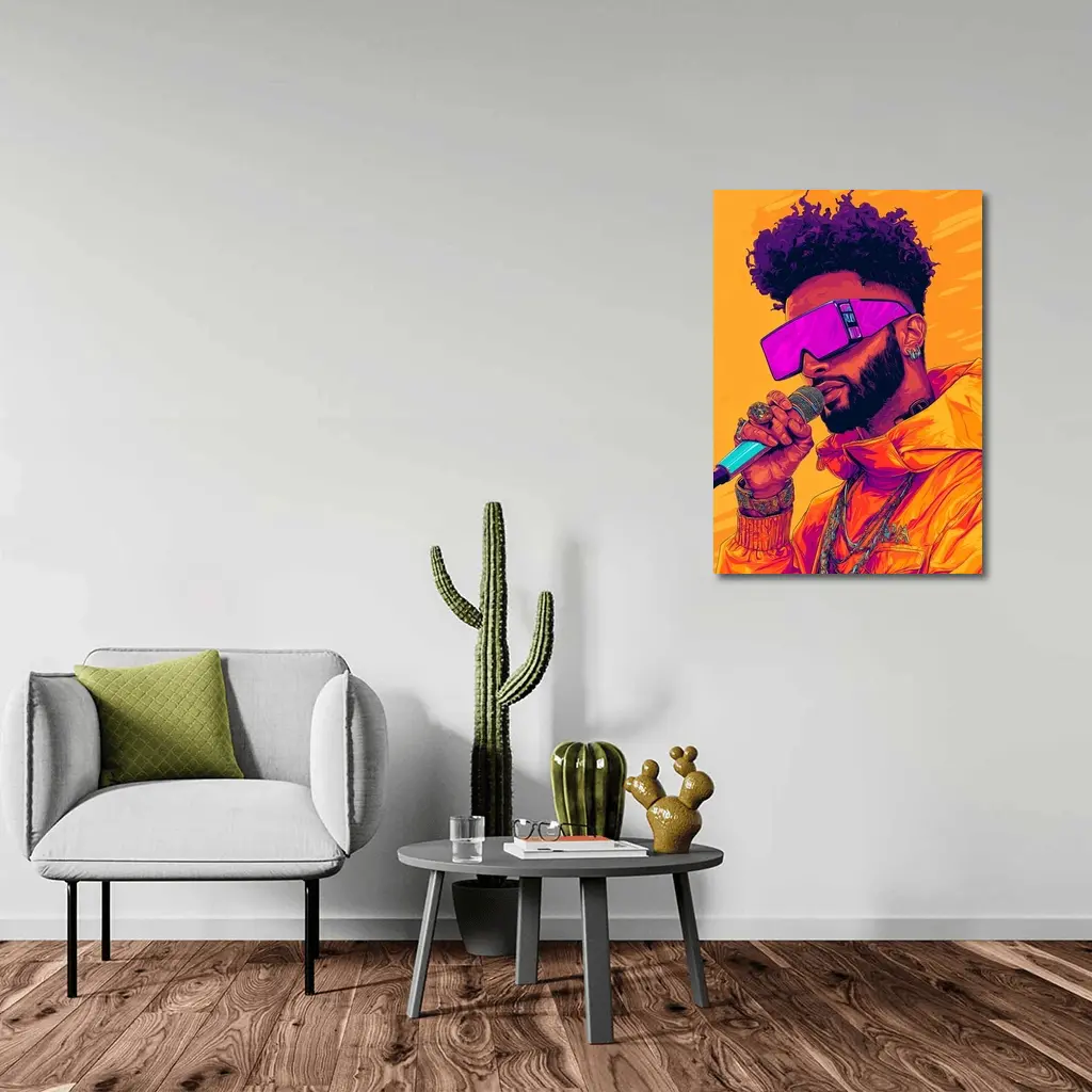 Hip Hop Singer Orange Jacket Illustration Art – Wall Art