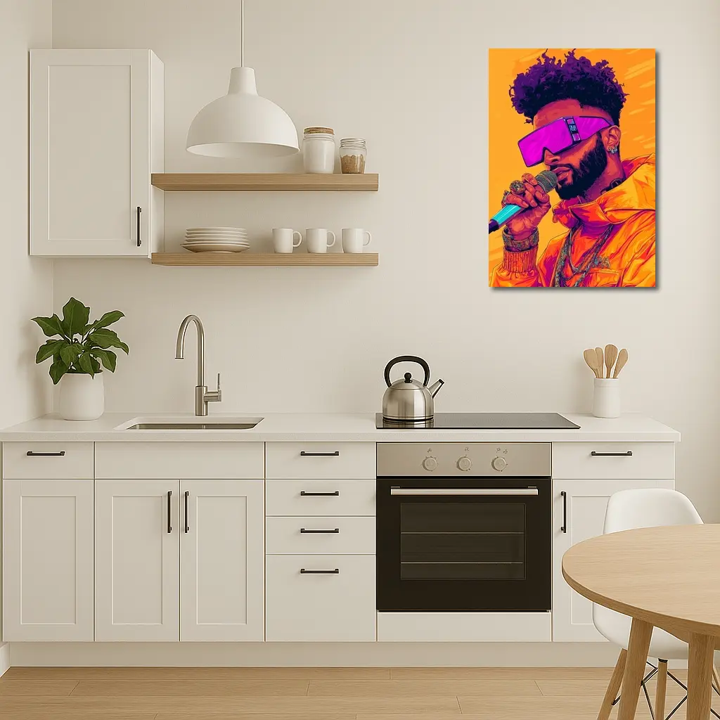 Hip Hop Singer Orange Jacket Illustration Art – Wall Art
