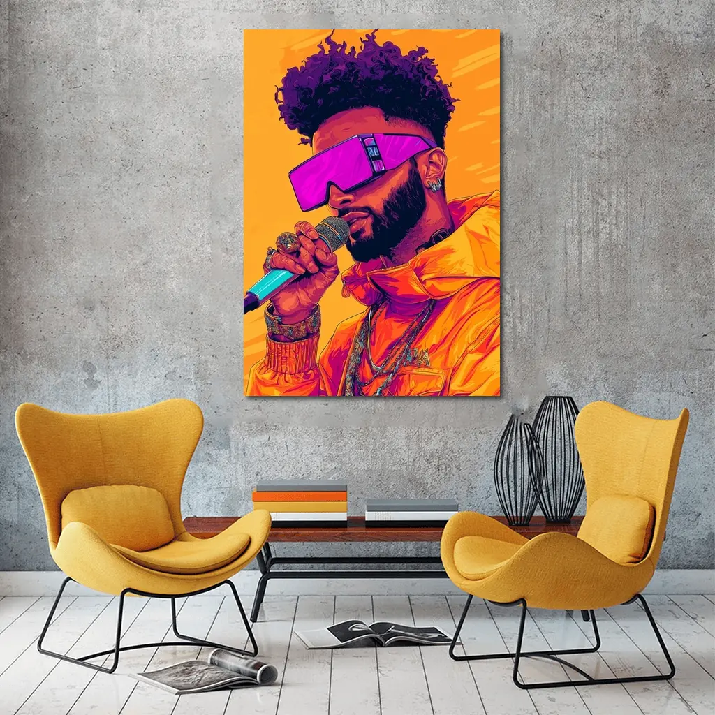 Hip Hop Singer Orange Jacket Illustration Art – Wall Art
