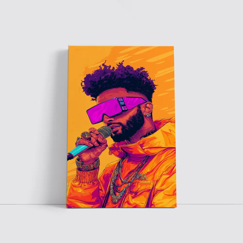 Hip Hop Singer Orange Jacket Illustration Art – Wall Art