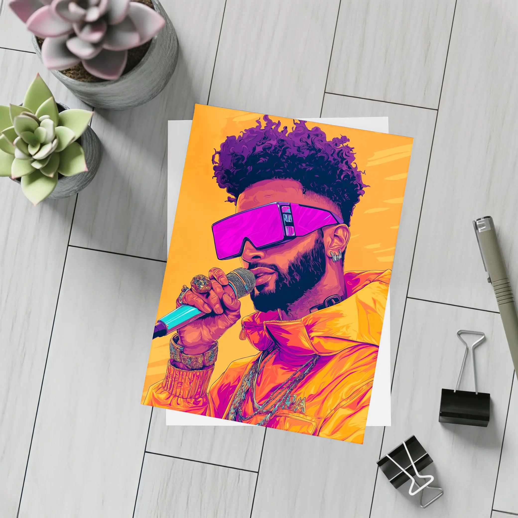 Hip Hop Singer Orange Jacket Illustration Art – Postcards