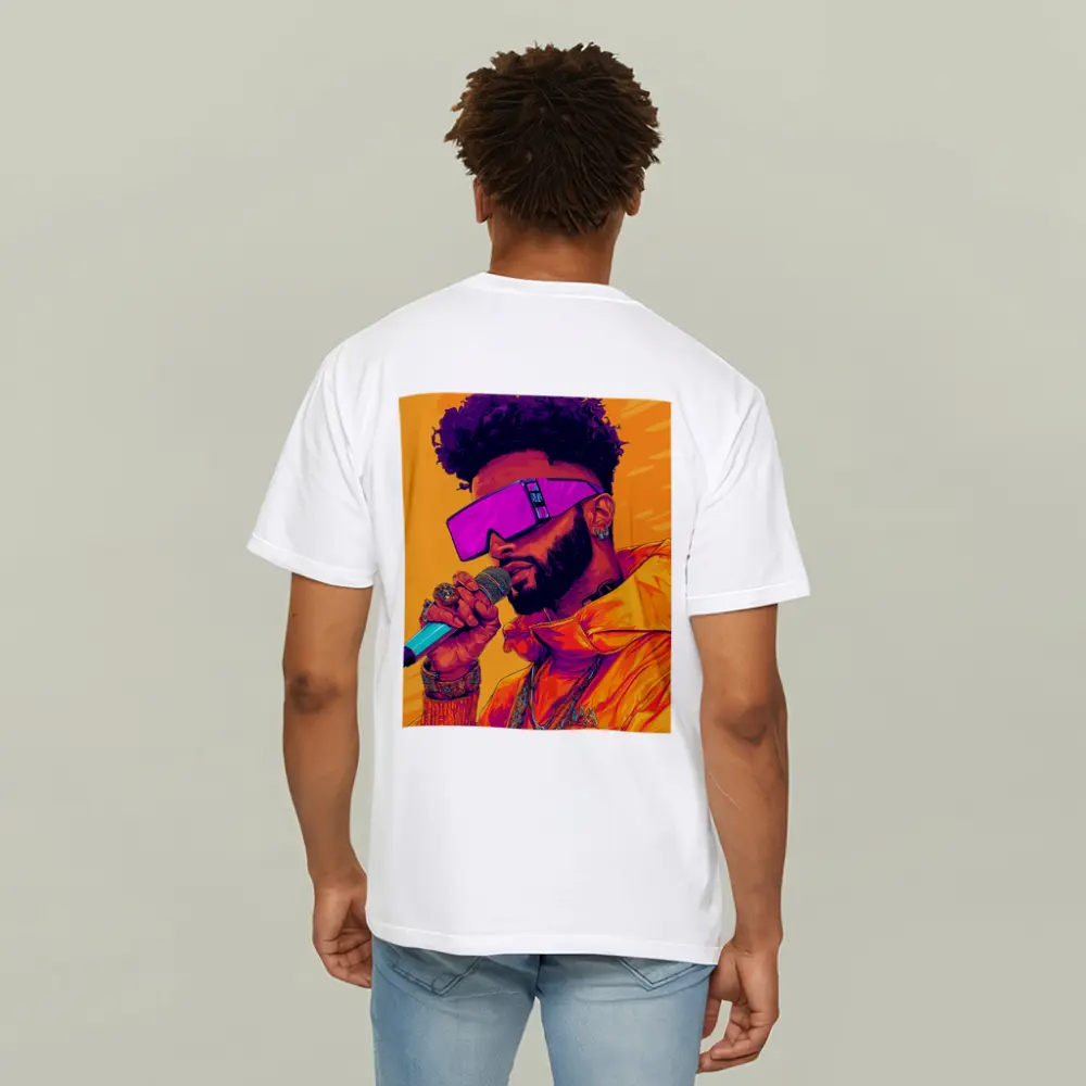 Hip Hop Singer Orange Jacket Illustration Art – T-Shirts
