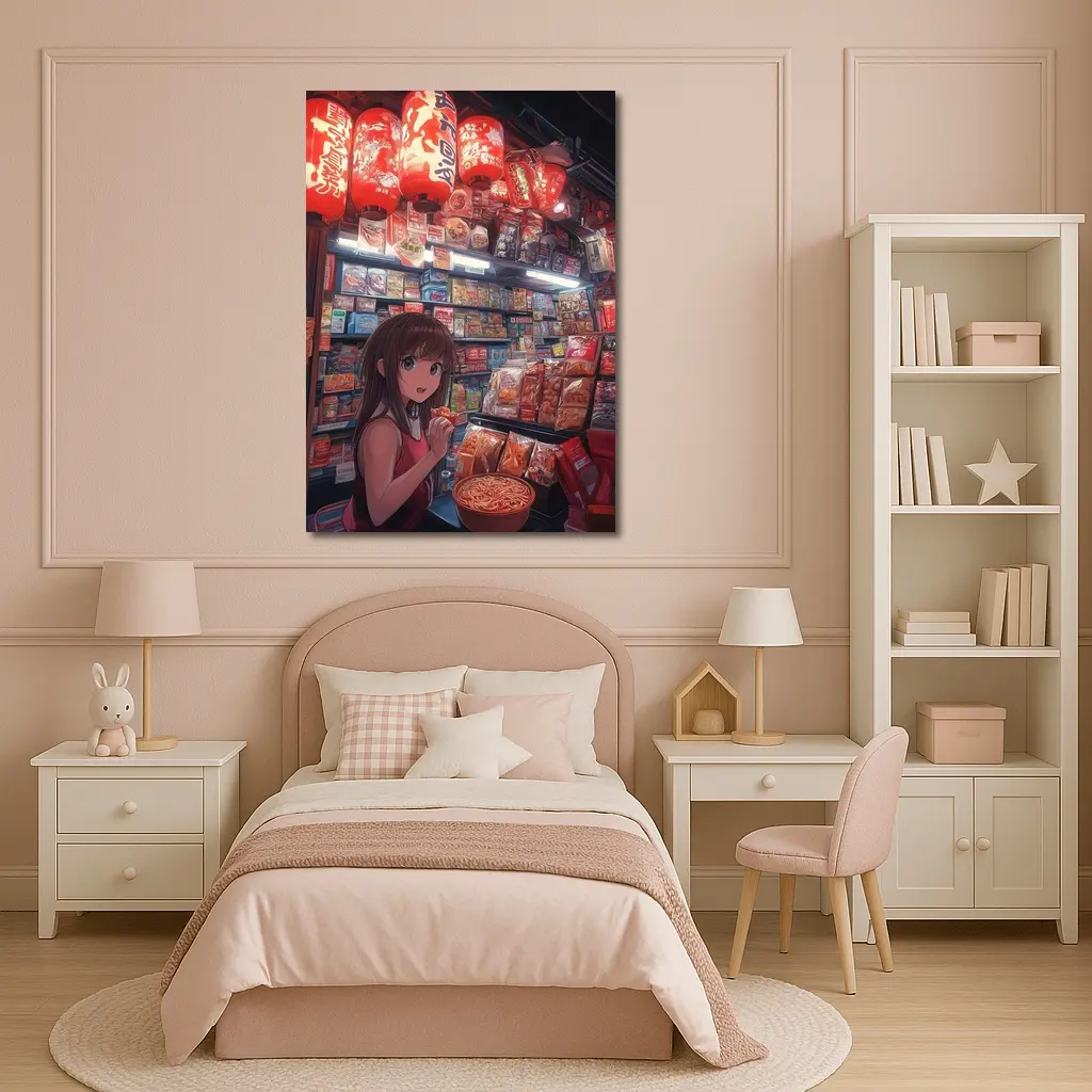 Anime Girl at Japanese Noodle Street Stall – Wall Art
