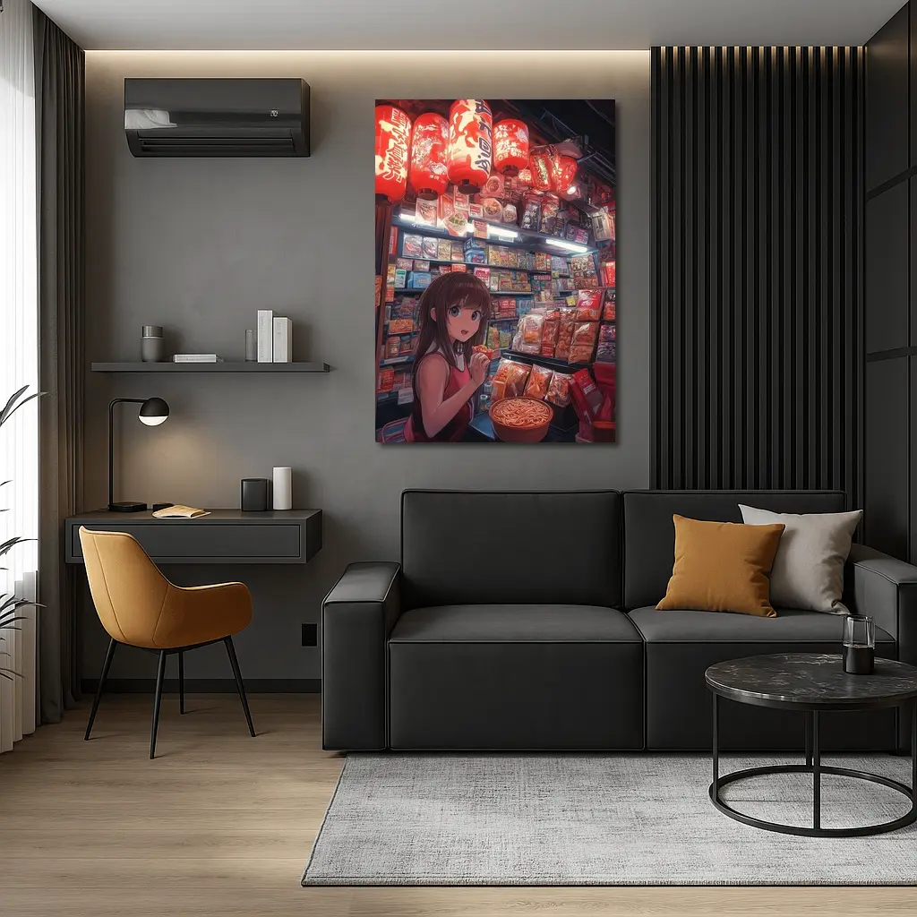 Anime Girl at Japanese Noodle Street Stall – Wall Art