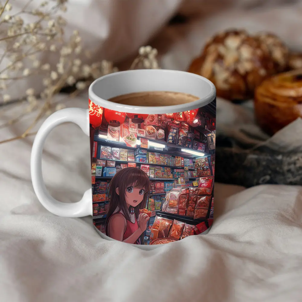 Anime Girl at Japanese Noodle Street Stall – Mugs
