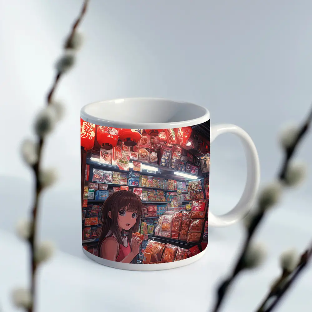 Anime Girl at Japanese Noodle Street Stall – Mugs