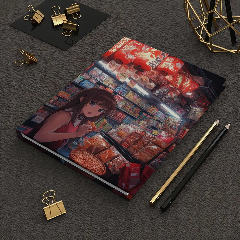 Anime Girl at Japanese Noodle Street Stall – Notebooks