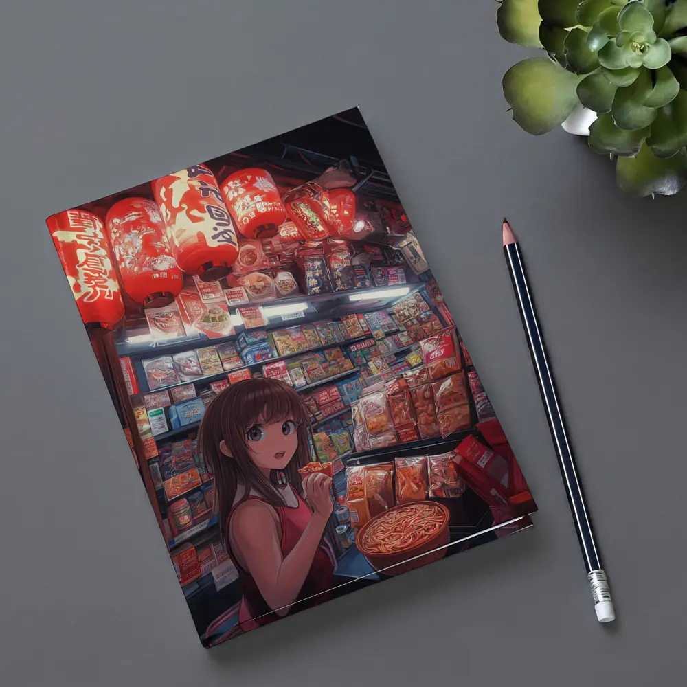 Anime Girl at Japanese Noodle Street Stall – Notebooks
