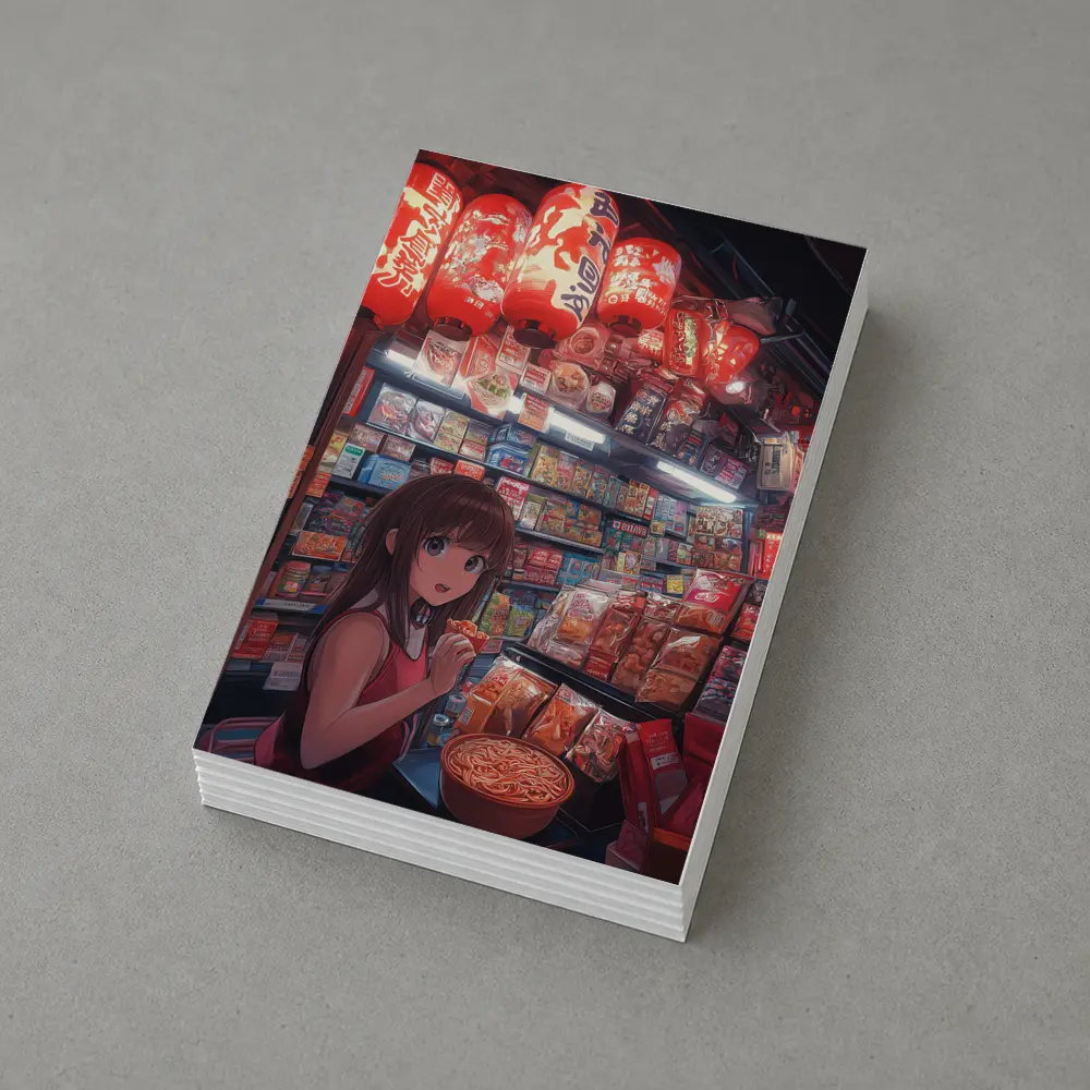 Anime Girl at Japanese Noodle Street Stall – Postcards