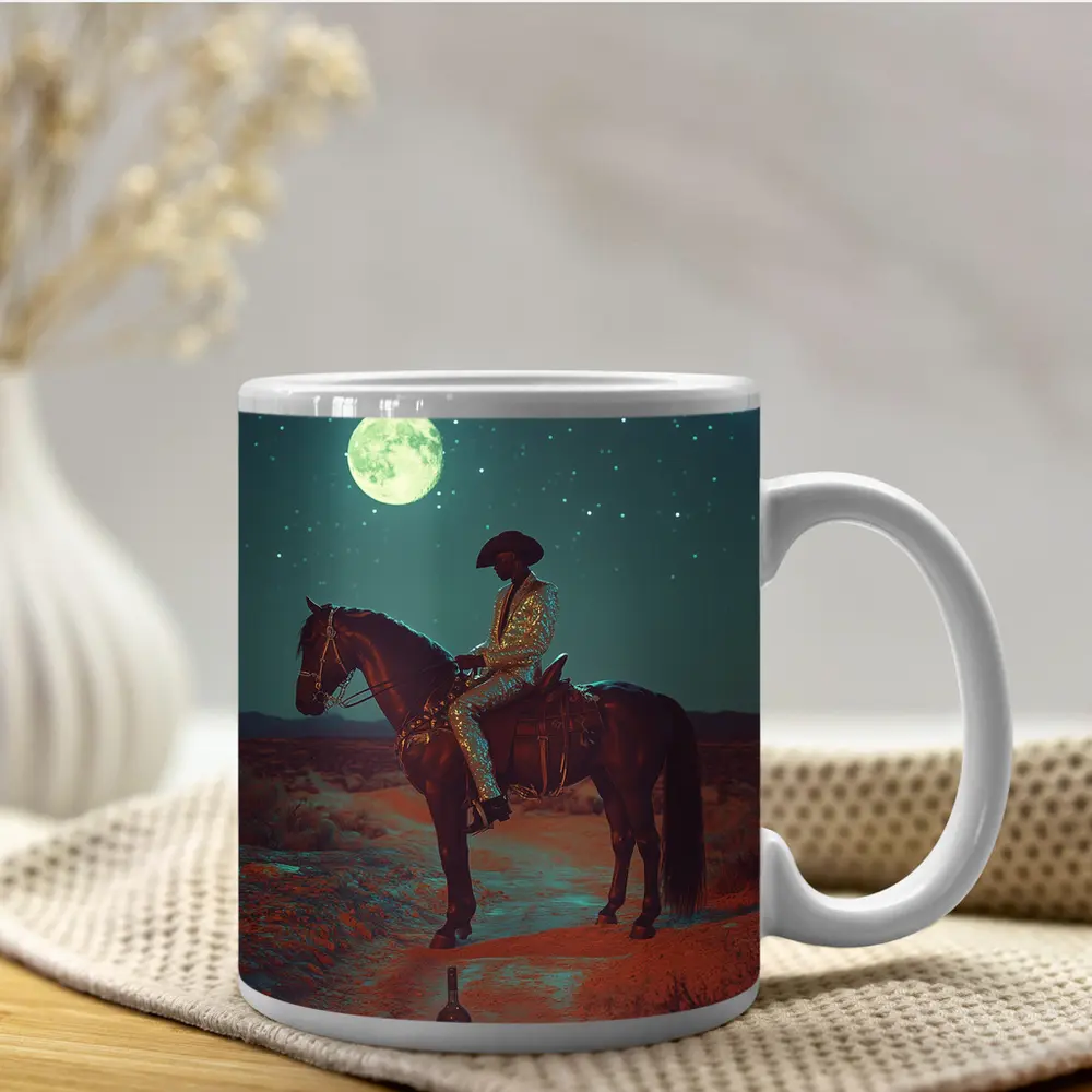 Cowboy on Horse Desert Moonlit Night – Mugs