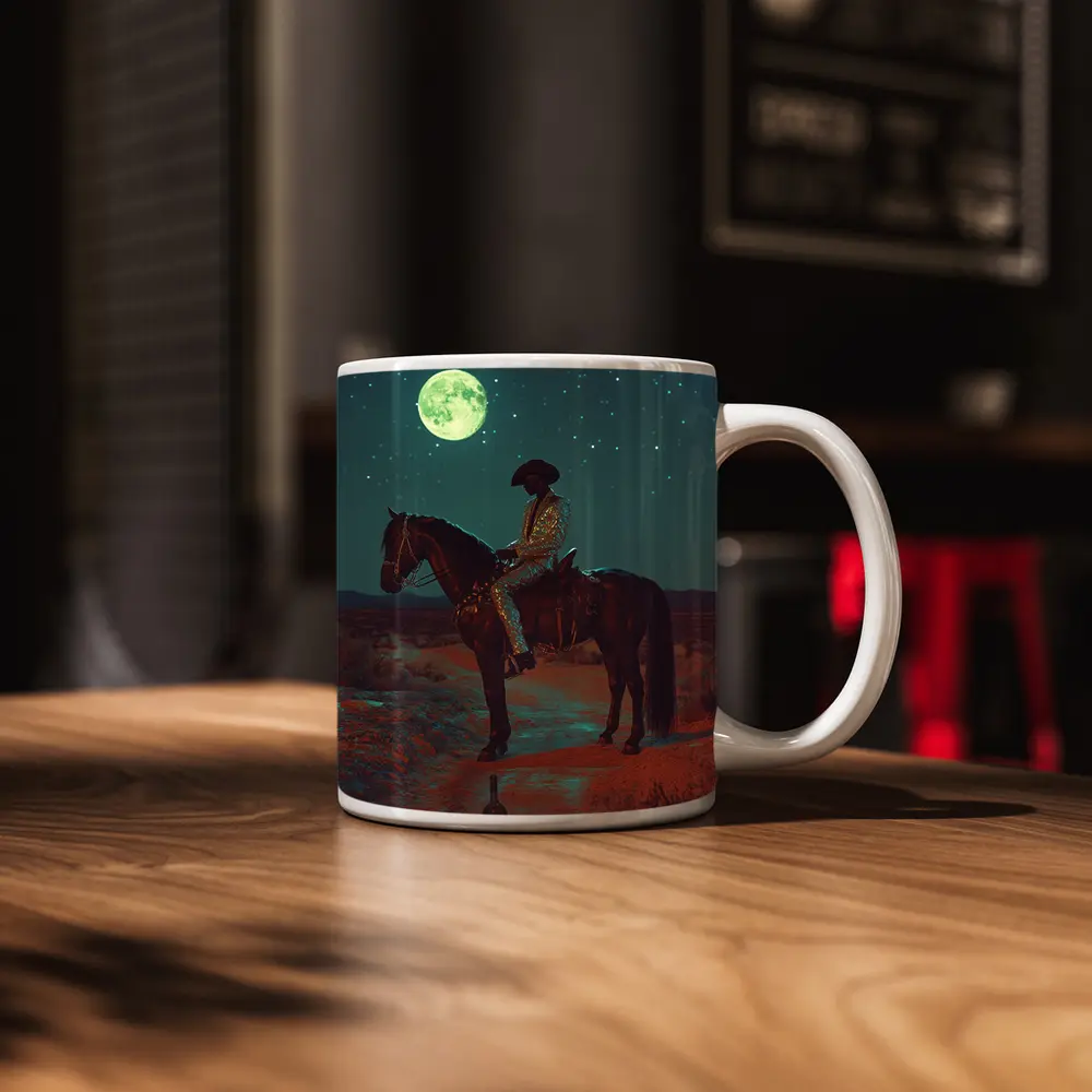 Cowboy on Horse Desert Moonlit Night – Mugs
