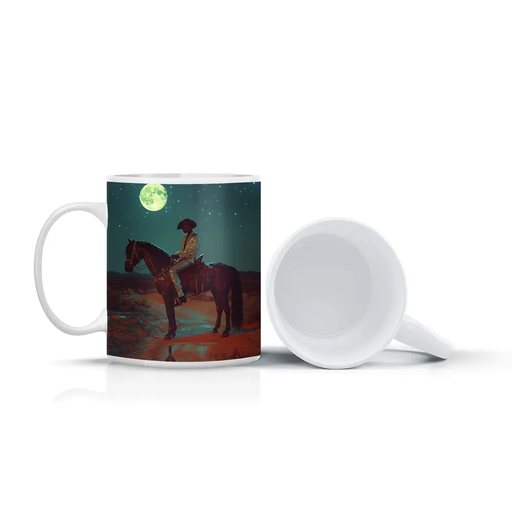 Cowboy on Horse Desert Moonlit Night – Mugs