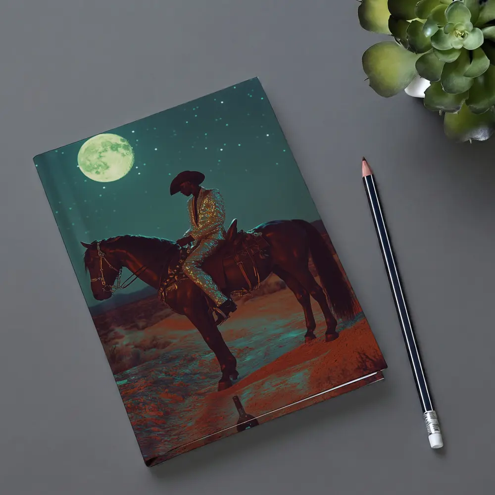Cowboy on Horse Desert Moonlit Night – Notebooks