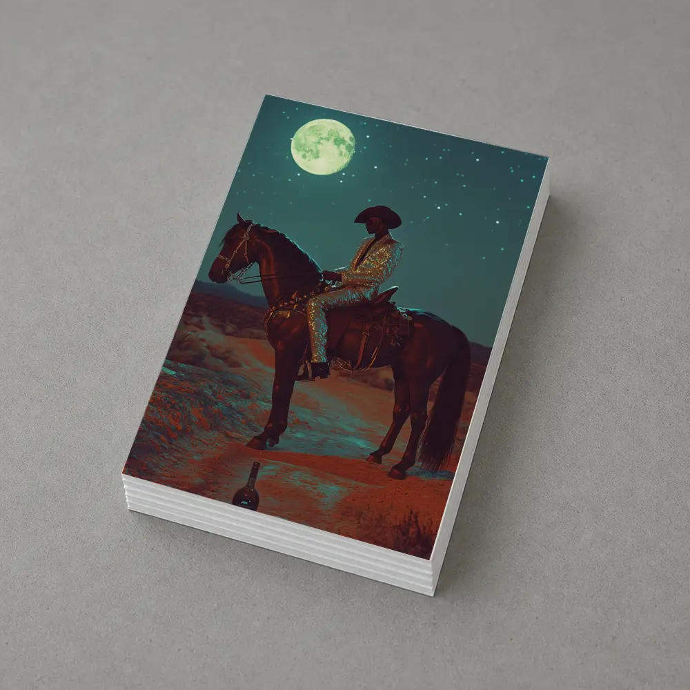 Cowboy on Horse Desert Moonlit Night – Postcards