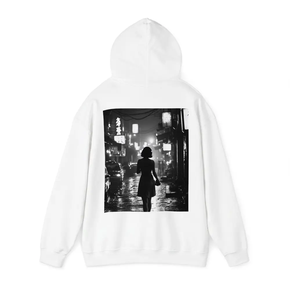 Woman Silhouette Rainy Asian City Night Street – Hoodies