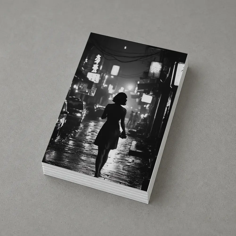 Woman Silhouette Rainy Asian City Night Street – Postcards