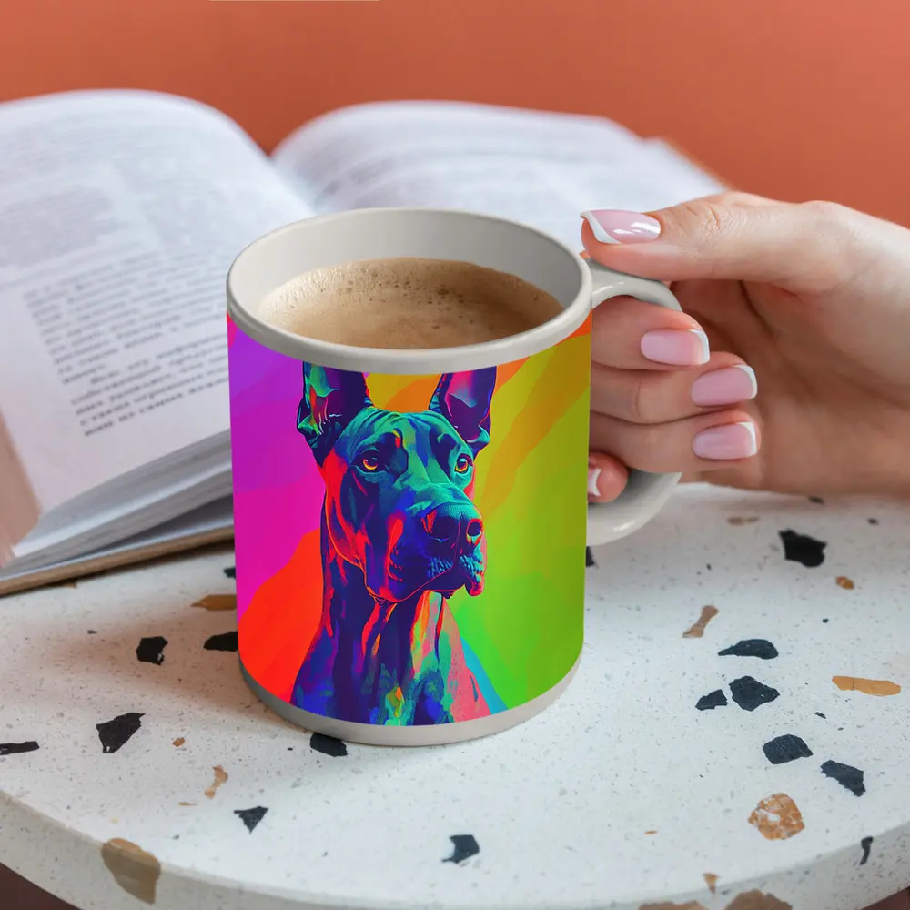 Great Dane Pop Art Colorful Rainbow Background – Mugs