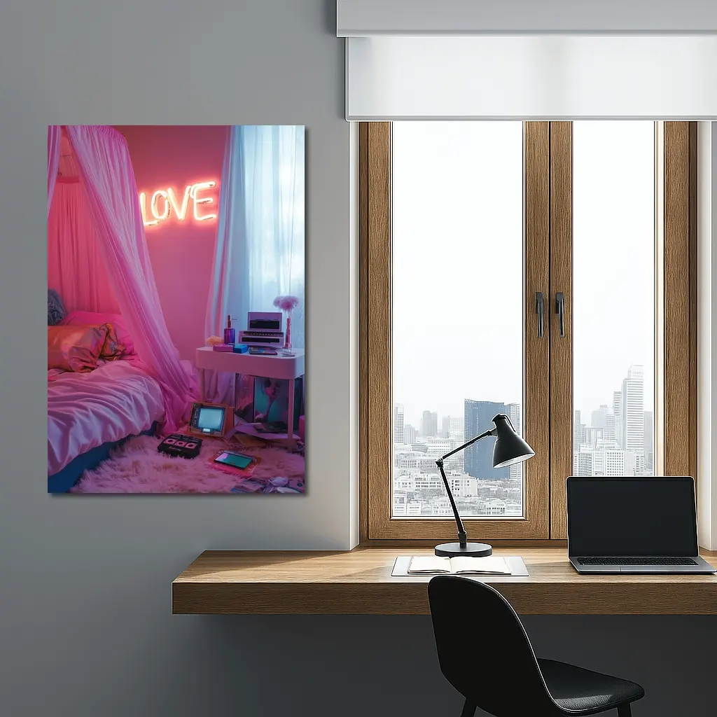Neon Love Sign Pink Bedroom Interior – Wall Art