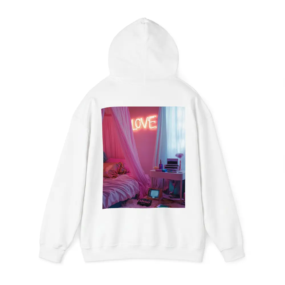 Neon Love Sign Pink Bedroom Interior – Hoodies
