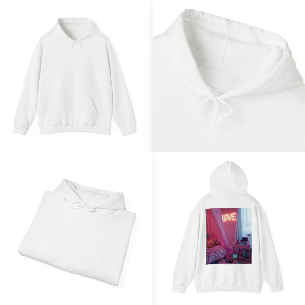 Neon Love Sign Pink Bedroom Interior – Hoodies