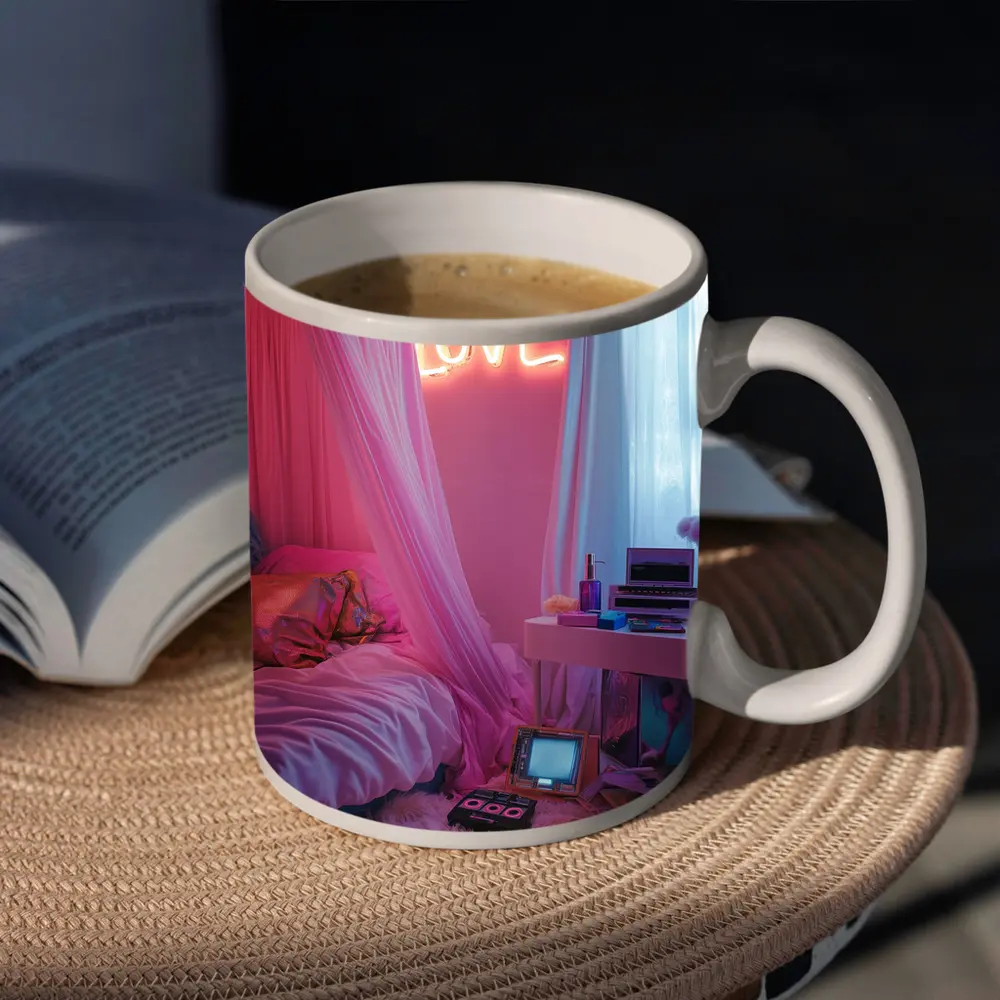 Neon Love Sign Pink Bedroom Interior – Mugs