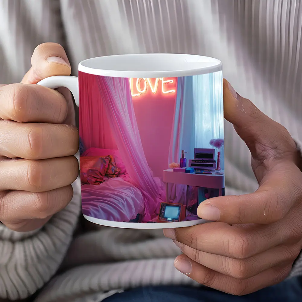 Neon Love Sign Pink Bedroom Interior – Mugs