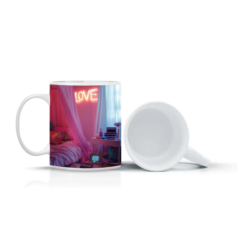 Neon Love Sign Pink Bedroom Interior – Mugs
