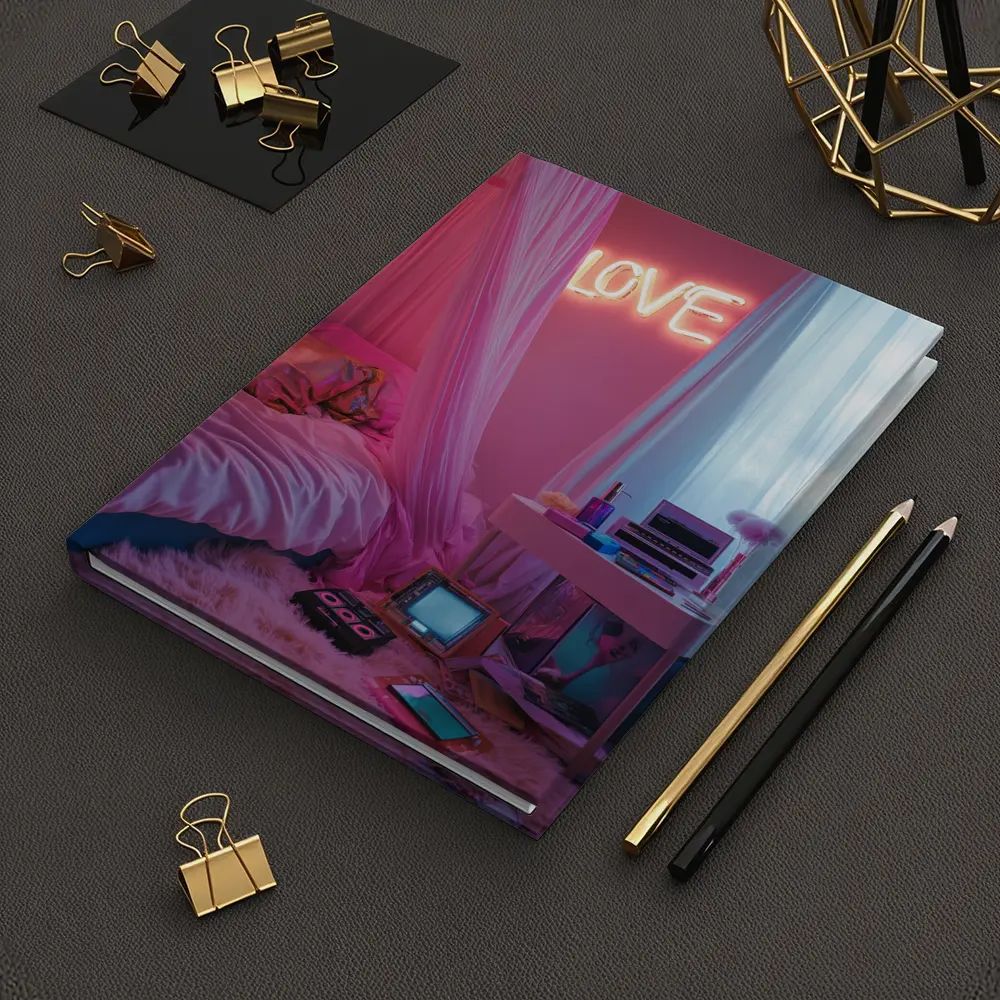 Neon Love Sign Pink Bedroom Interior – Notebooks
