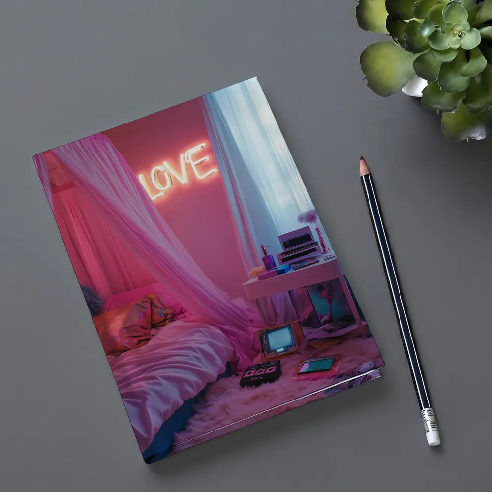 Neon Love Sign Pink Bedroom Interior – Notebooks