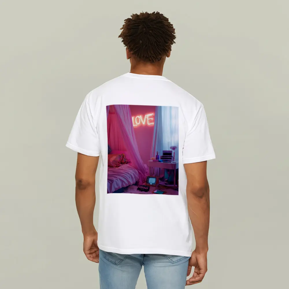 Neon Love Sign Pink Bedroom Interior – T-Shirts
