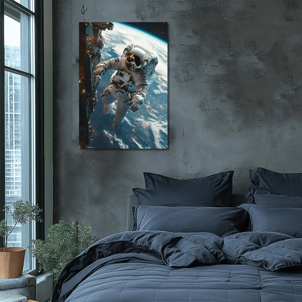 Astronaut Spacewalk Above Earth Space Station – Wall Art