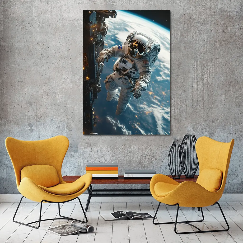 Astronaut Spacewalk Above Earth Space Station – Wall Art