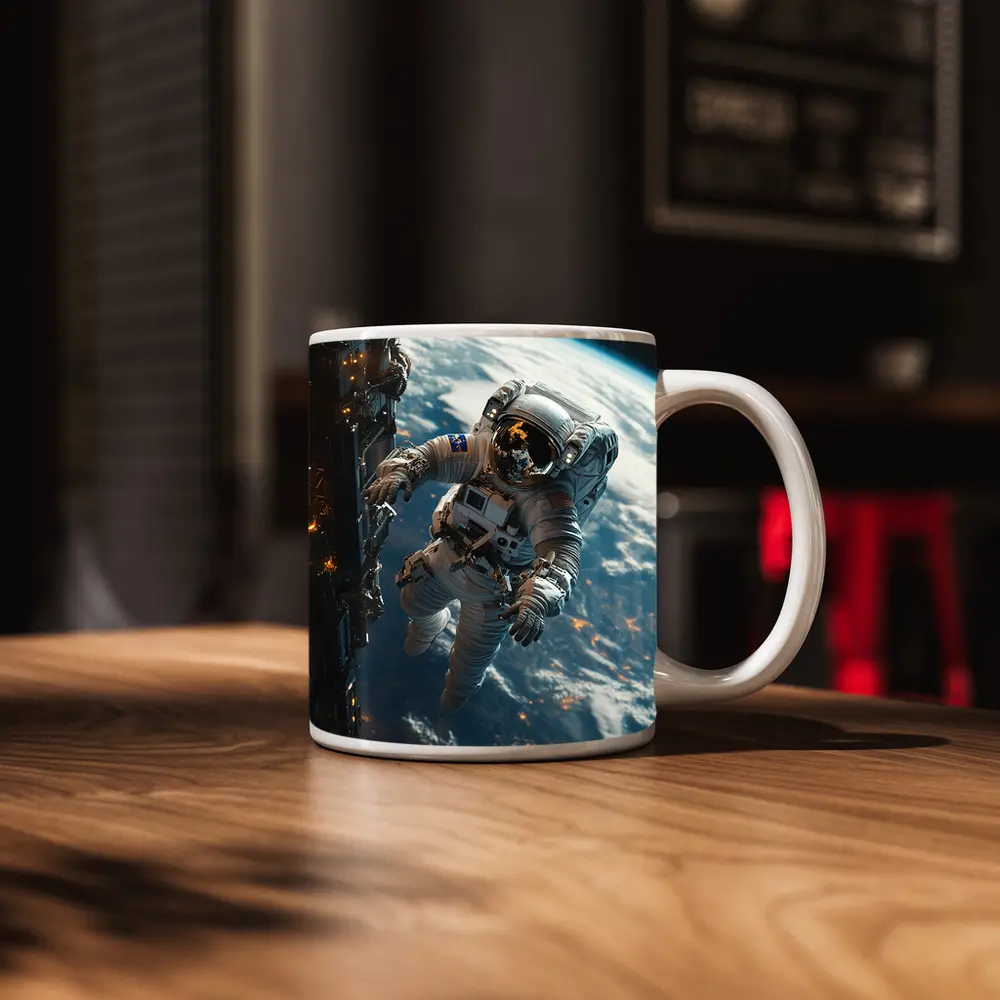 Astronaut Spacewalk Above Earth Space Station – Mugs