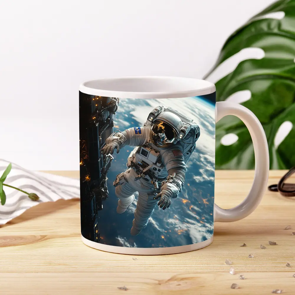 Astronaut Spacewalk Above Earth Space Station – Mugs