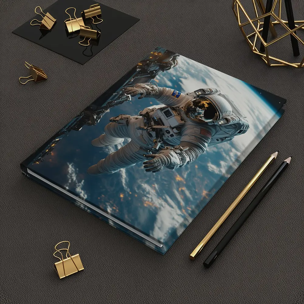Astronaut Spacewalk Above Earth Space Station – Notebooks