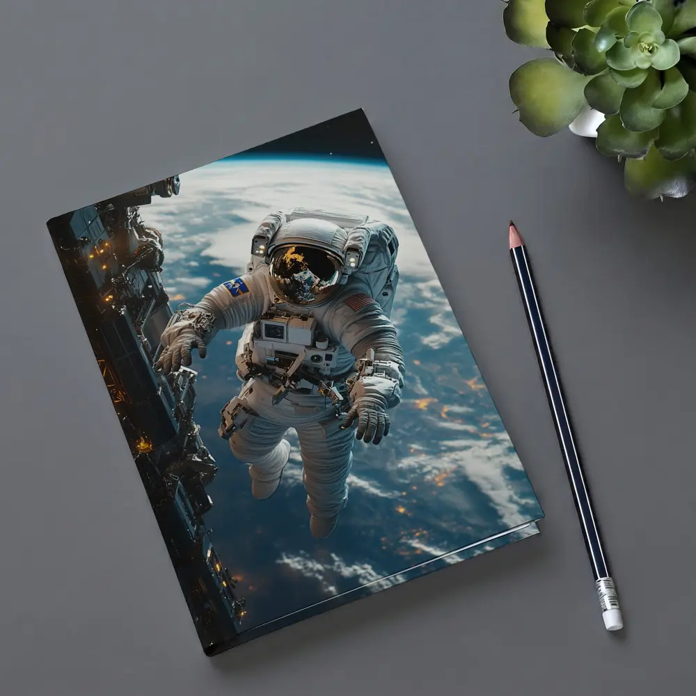 Astronaut Spacewalk Above Earth Space Station – Notebooks