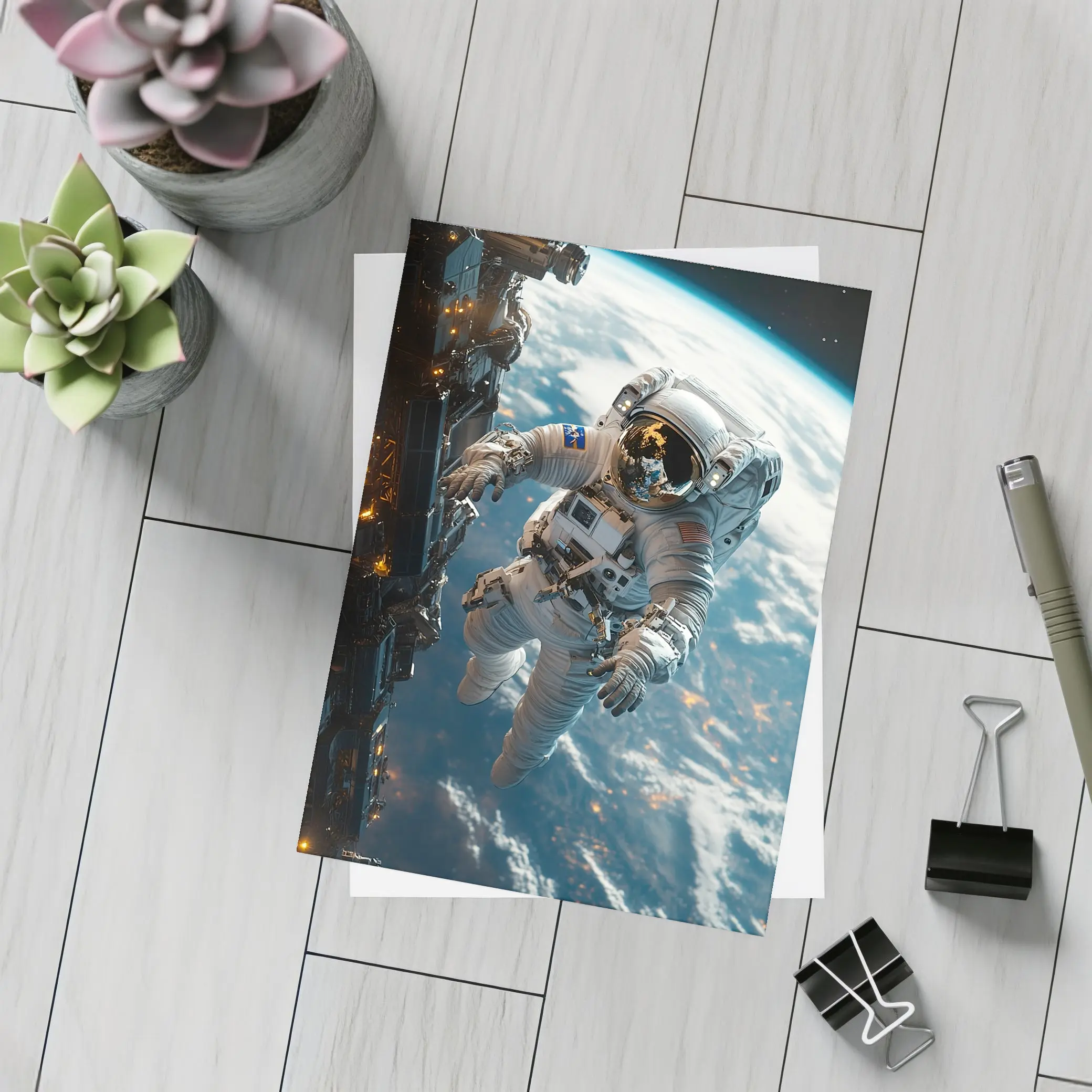 Astronaut Spacewalk Above Earth Space Station – Postcards