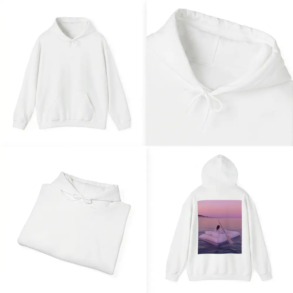 Woman Floating on Raft at Pink Sunset – Hoodies