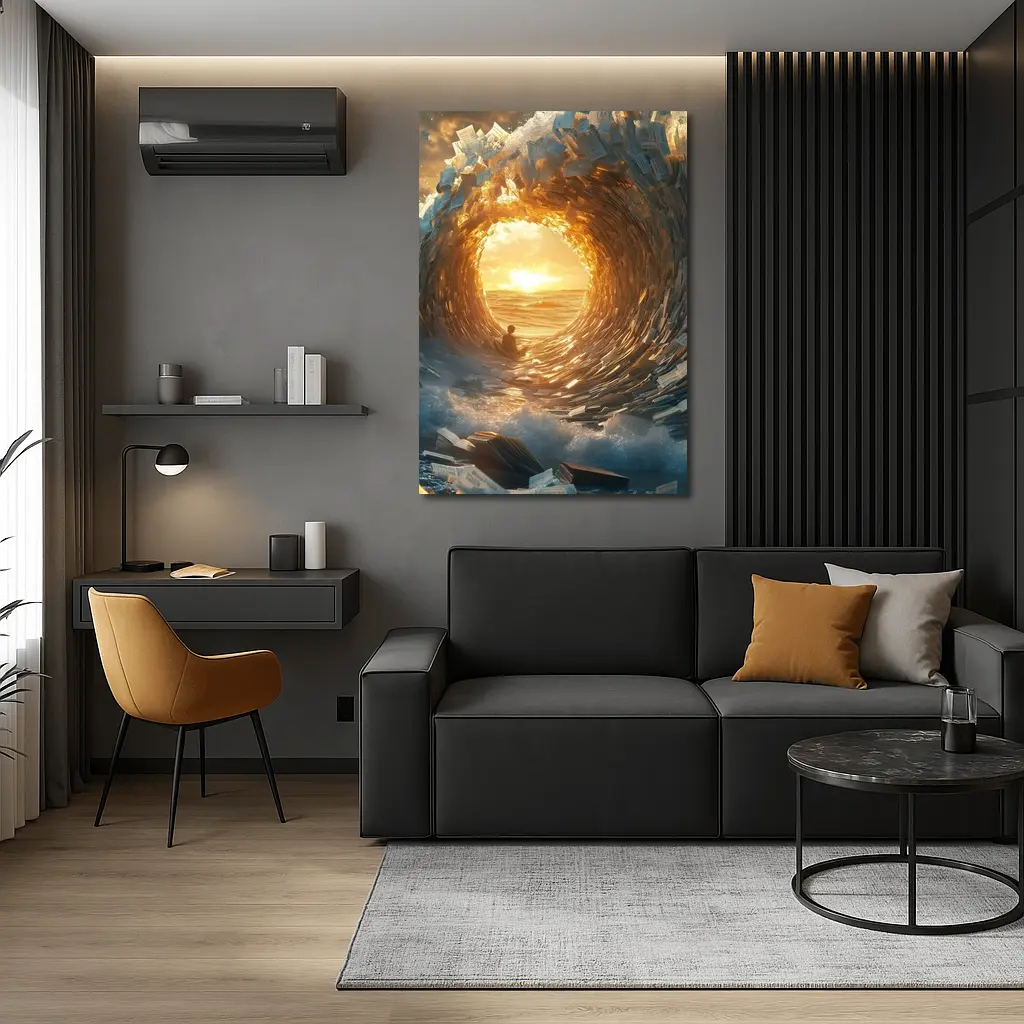 Money Wave Tunnel Golden Sunset Ocean – Wall Art