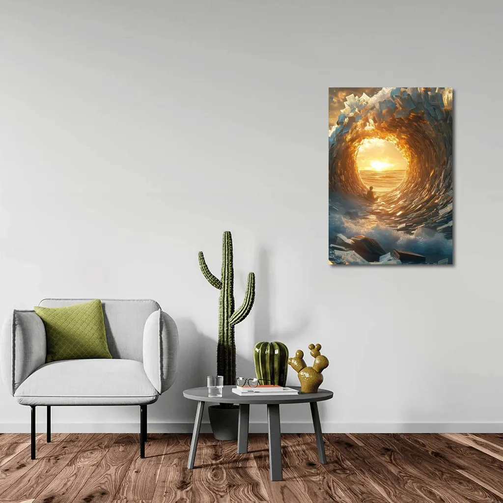 Money Wave Tunnel Golden Sunset Ocean – Wall Art
