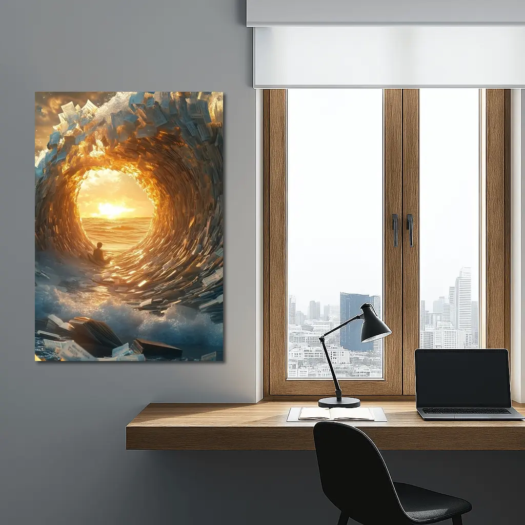Money Wave Tunnel Golden Sunset Ocean – Wall Art