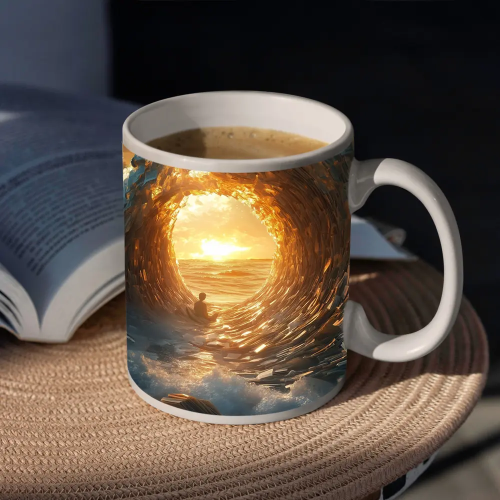 Money Wave Tunnel Golden Sunset Ocean – Mugs