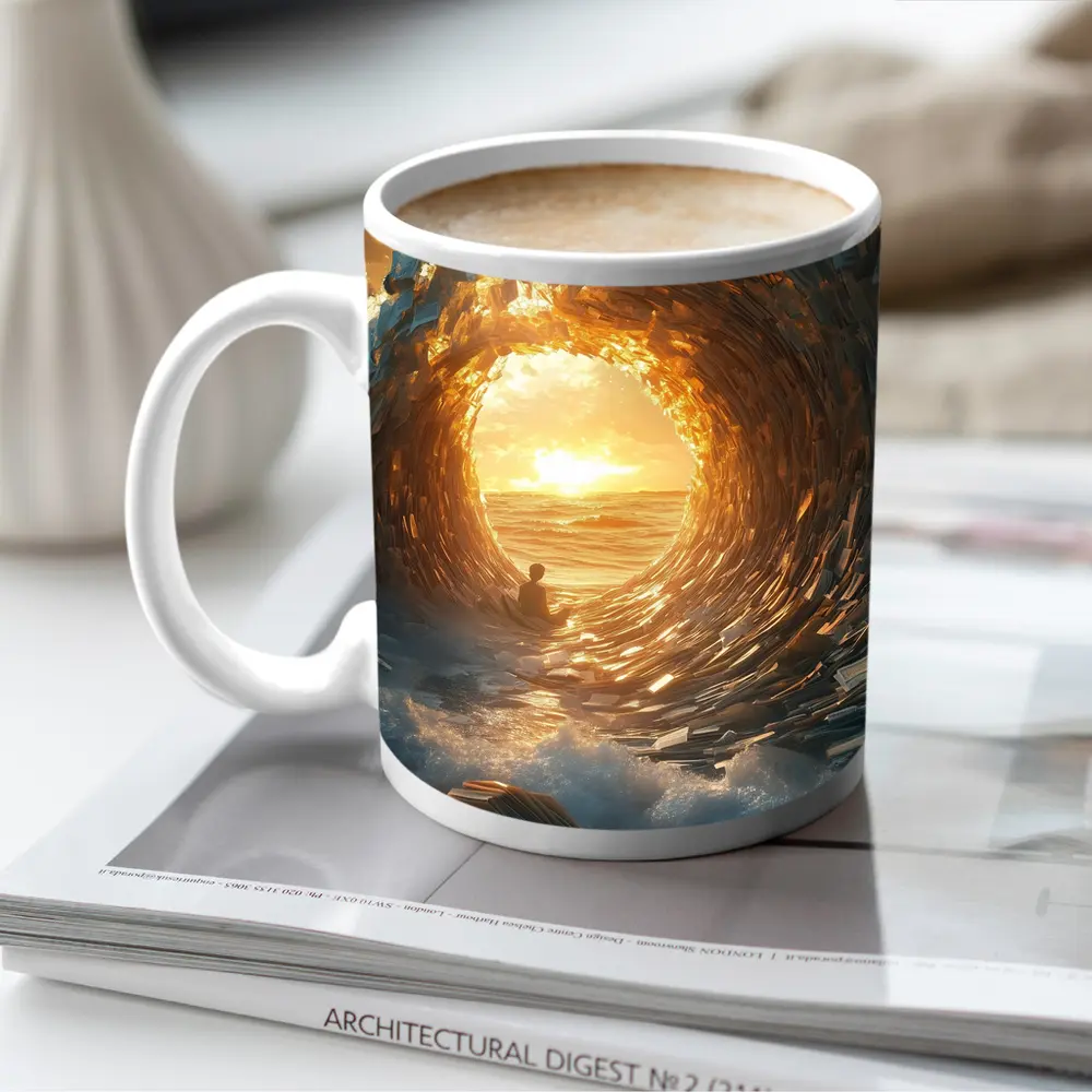 Money Wave Tunnel Golden Sunset Ocean – Mugs