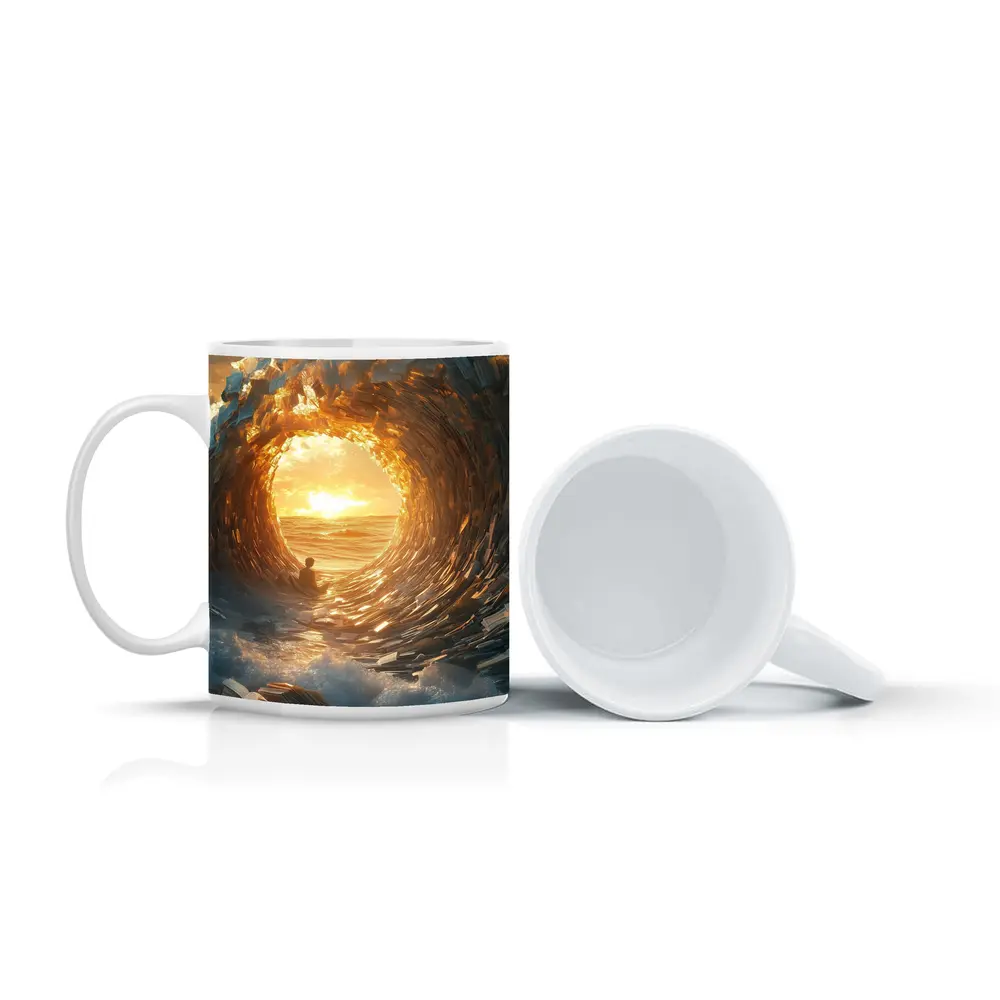 Money Wave Tunnel Golden Sunset Ocean – Mugs