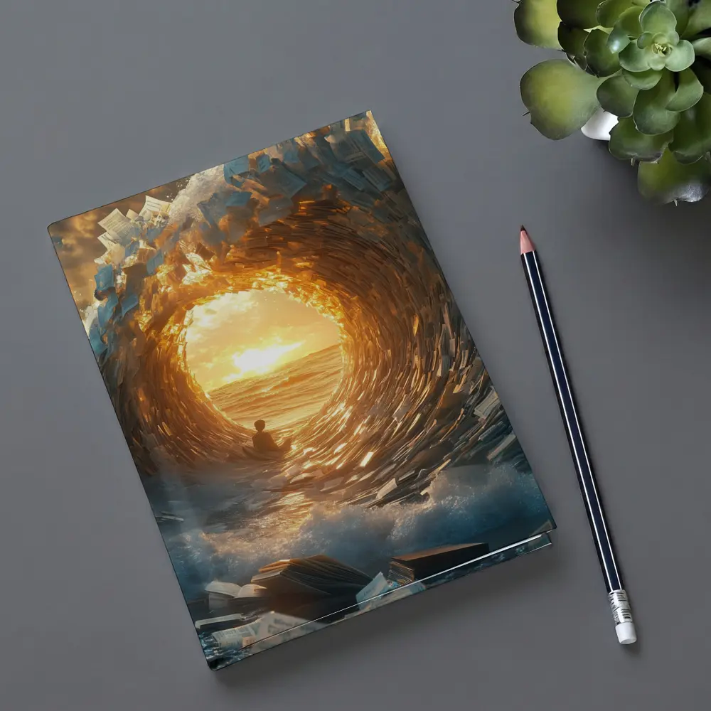 Money Wave Tunnel Golden Sunset Ocean – Notebooks