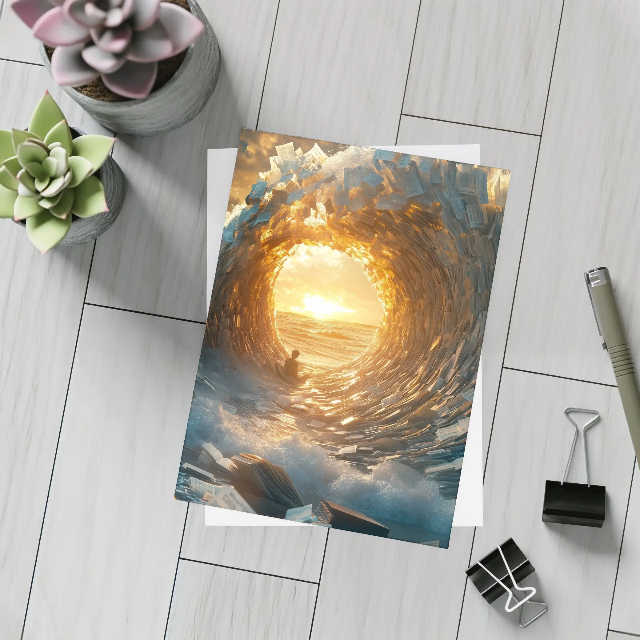 Money Wave Tunnel Golden Sunset Ocean – Postcards