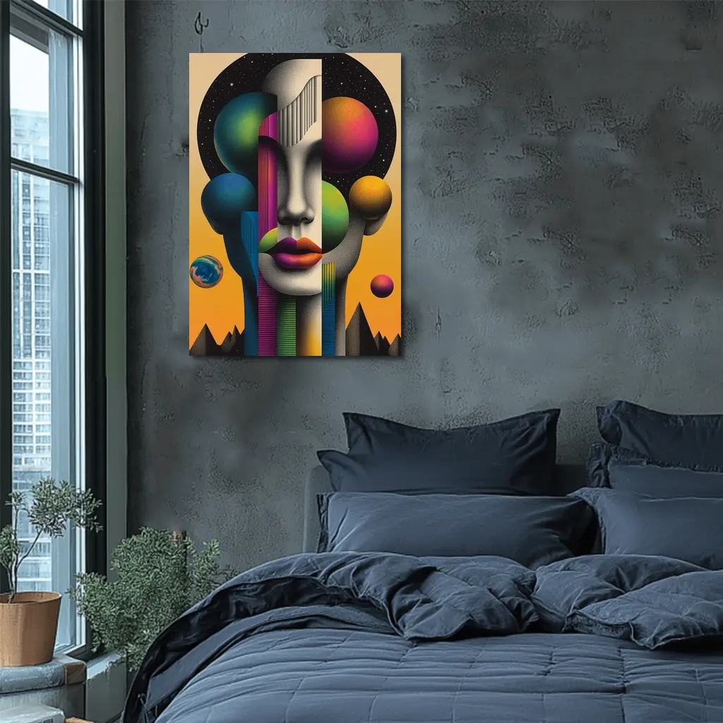 Abstract Face Surreal Space Planets Art – Wall Art