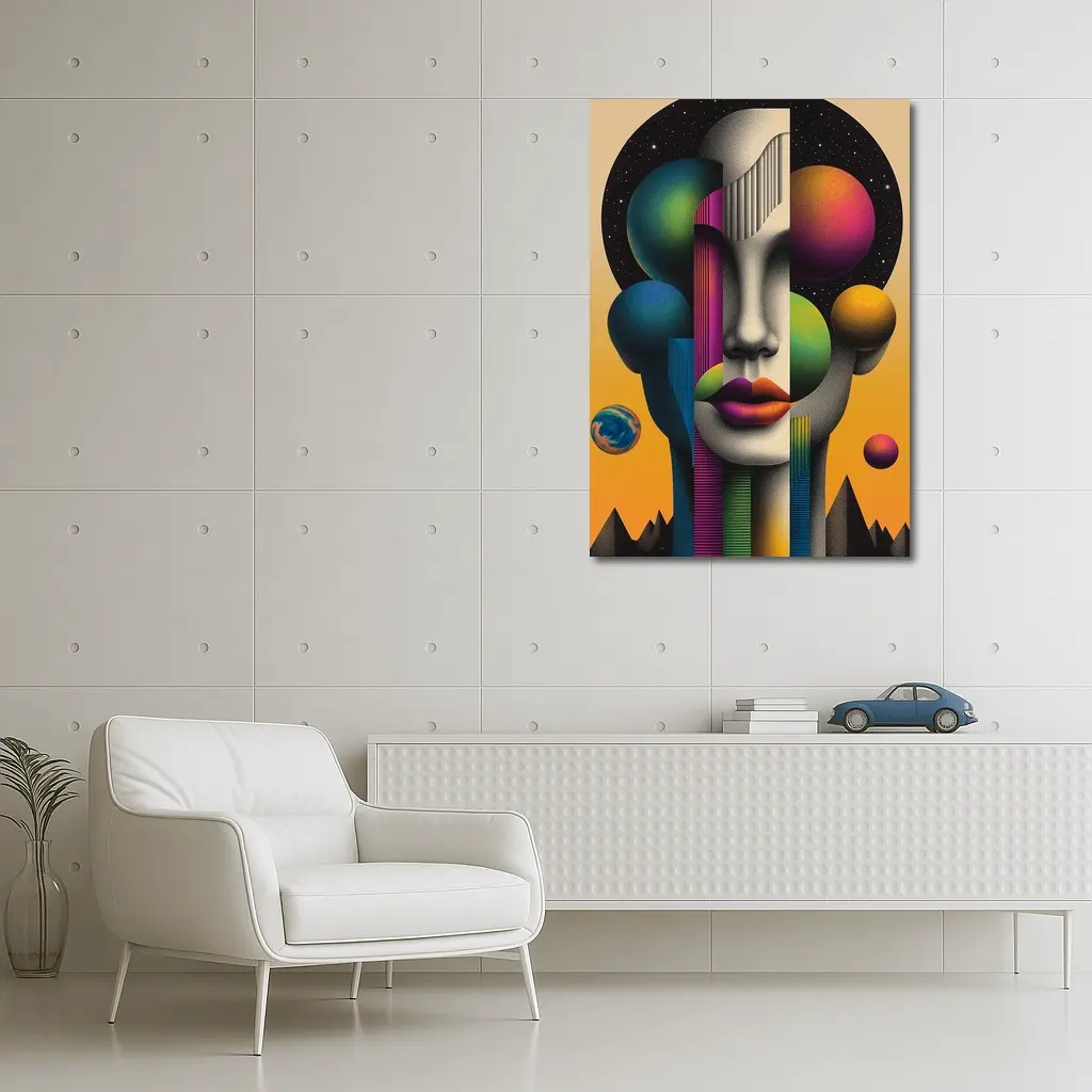 Abstract Face Surreal Space Planets Art – Wall Art